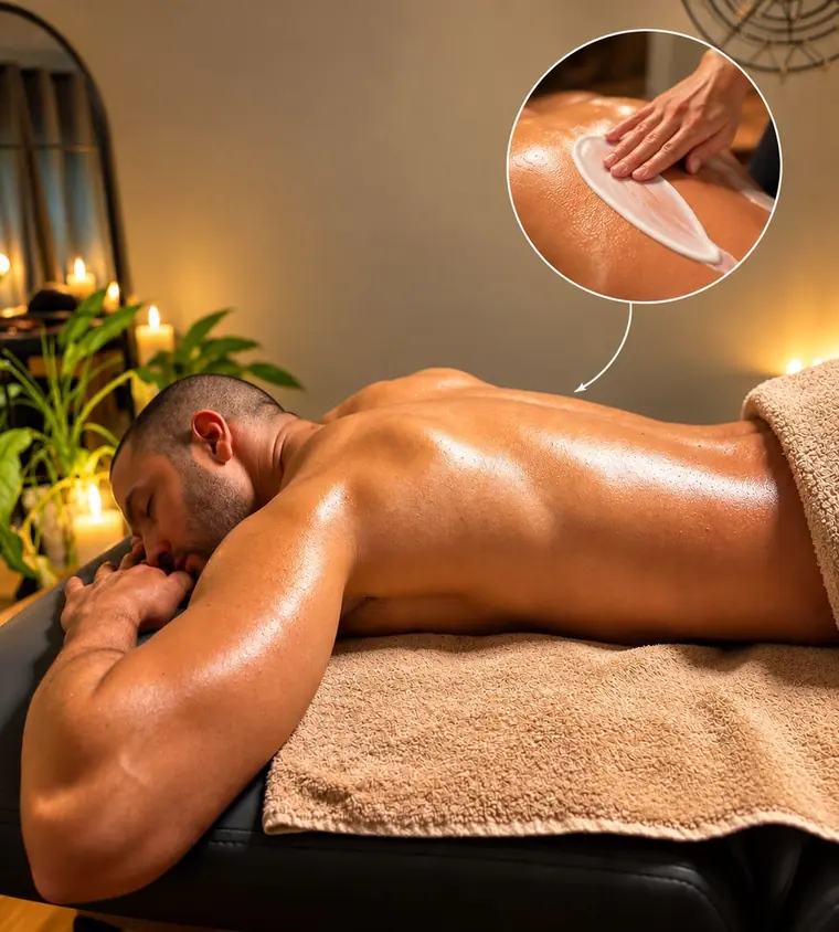 Client lying down after a moisturizing cream is applied to his back.